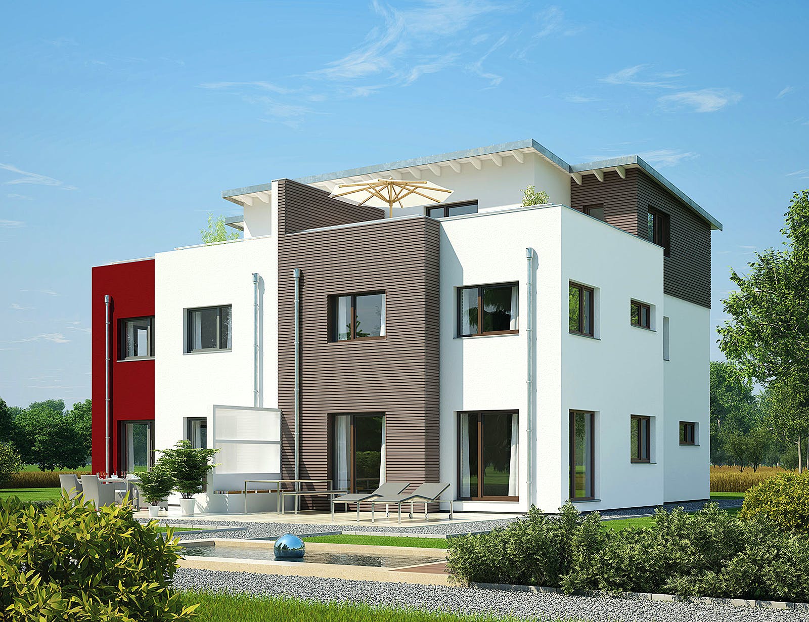 Fertighaus Doppelhaus 144 von Hanse Haus Schlüsselfertig ab 380184€, Cubushaus Außenansicht 1