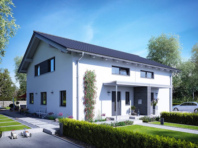 Fertighaus Doppelhaus 25-125 von Hanse Haus Schlüsselfertig ab 378032€, Satteldach-Klassiker Außenansicht 1