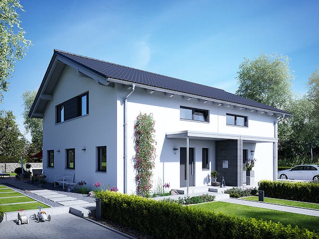 Fertighaus Doppelhaus 25-125 von Hanse Haus Schlüsselfertig ab 353652€, Satteldach-Klassiker Außenansicht 1