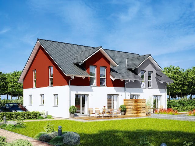 Fertighaus Doppelhaus 35-130 von Hanse Haus Schlüsselfertig ab 340515€, Satteldach-Klassiker Außenansicht 1
