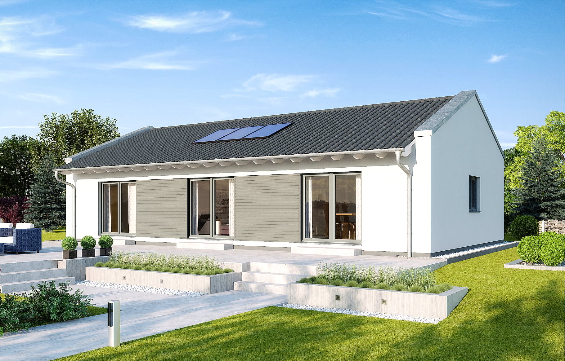 Fertighaus Dordogne von GUSSEK HAUS Schlüsselfertig ab 303300€, Bungalow Außenansicht 1
