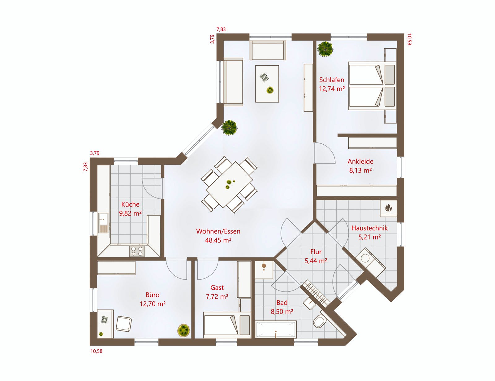 Fertighaus Bungalow 117 WD von DREVO HAUS Schlüsselfertig ab 254100€, Bungalow Grundriss 1