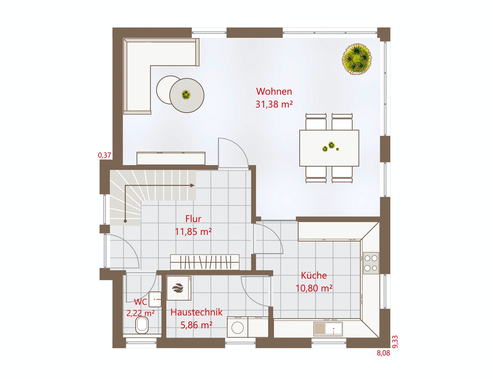 Fertighaus Hausidee 119 SD von DREVO HAUS Schlüsselfertig ab 239600€, Satteldach-Klassiker Grundriss 1
