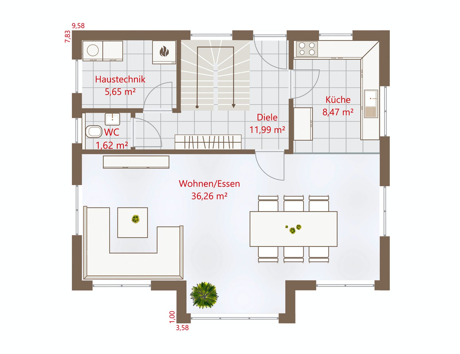 Fertighaus Hausidee 122 SD von DREVO HAUS Schlüsselfertig ab 263700€, Satteldach-Klassiker Grundriss 1