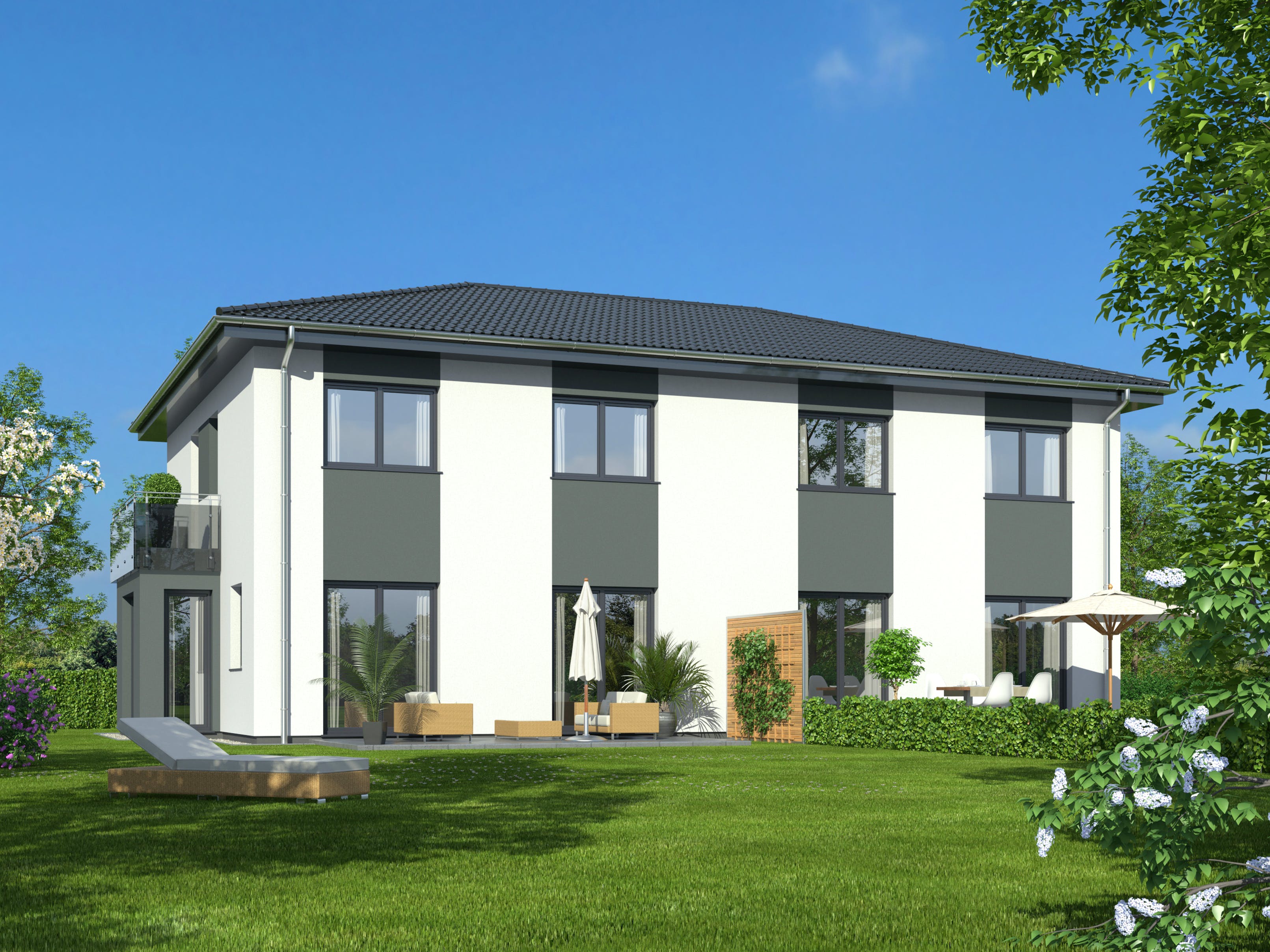 Fertighaus Hausidee 122 WD von DREVO HAUS Schlüsselfertig ab 253200€, Stadtvilla Außenansicht 1
