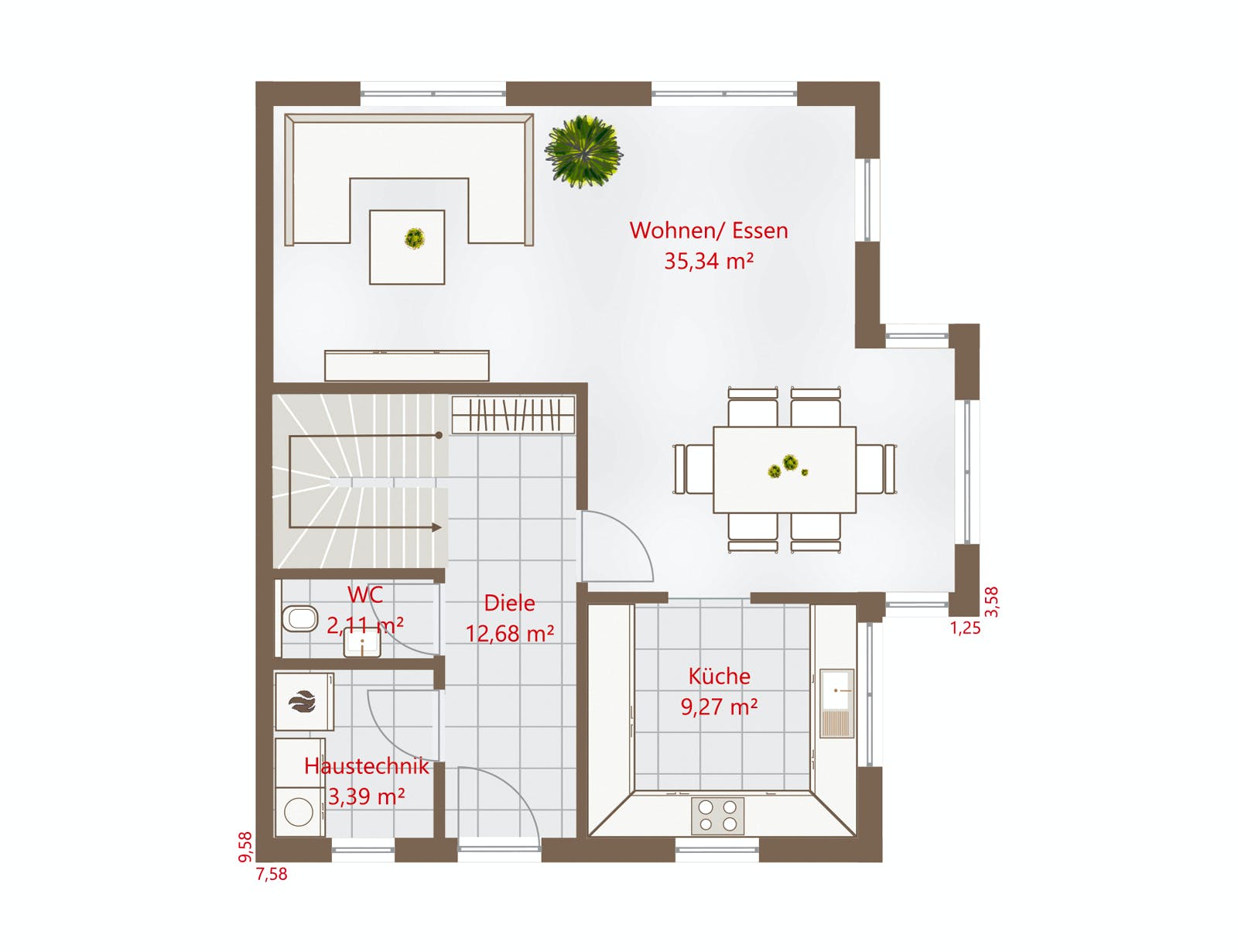 Fertighaus Hausidee 122 WD von DREVO HAUS Schlüsselfertig ab 253200€, Stadtvilla Grundriss 1