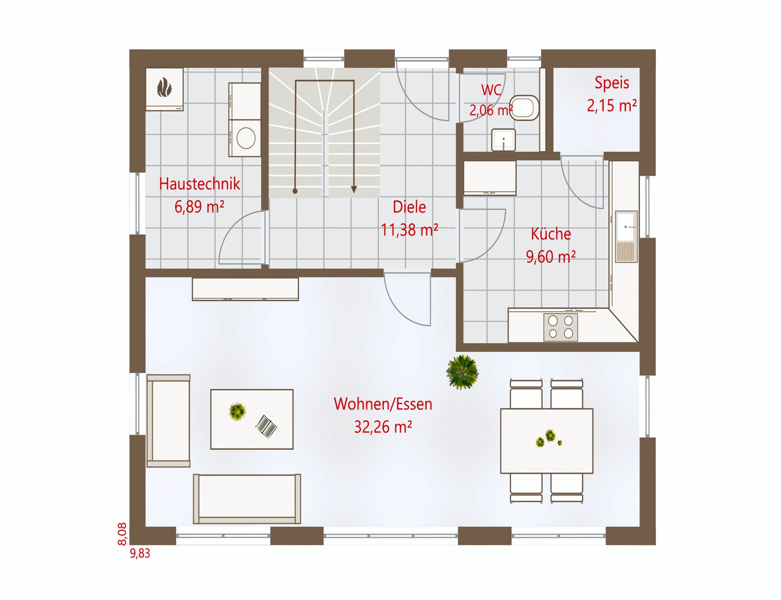 Fertighaus Hausidee 128 SD von DREVO HAUS Schlüsselfertig ab 259800€, Satteldach-Klassiker Grundriss 1