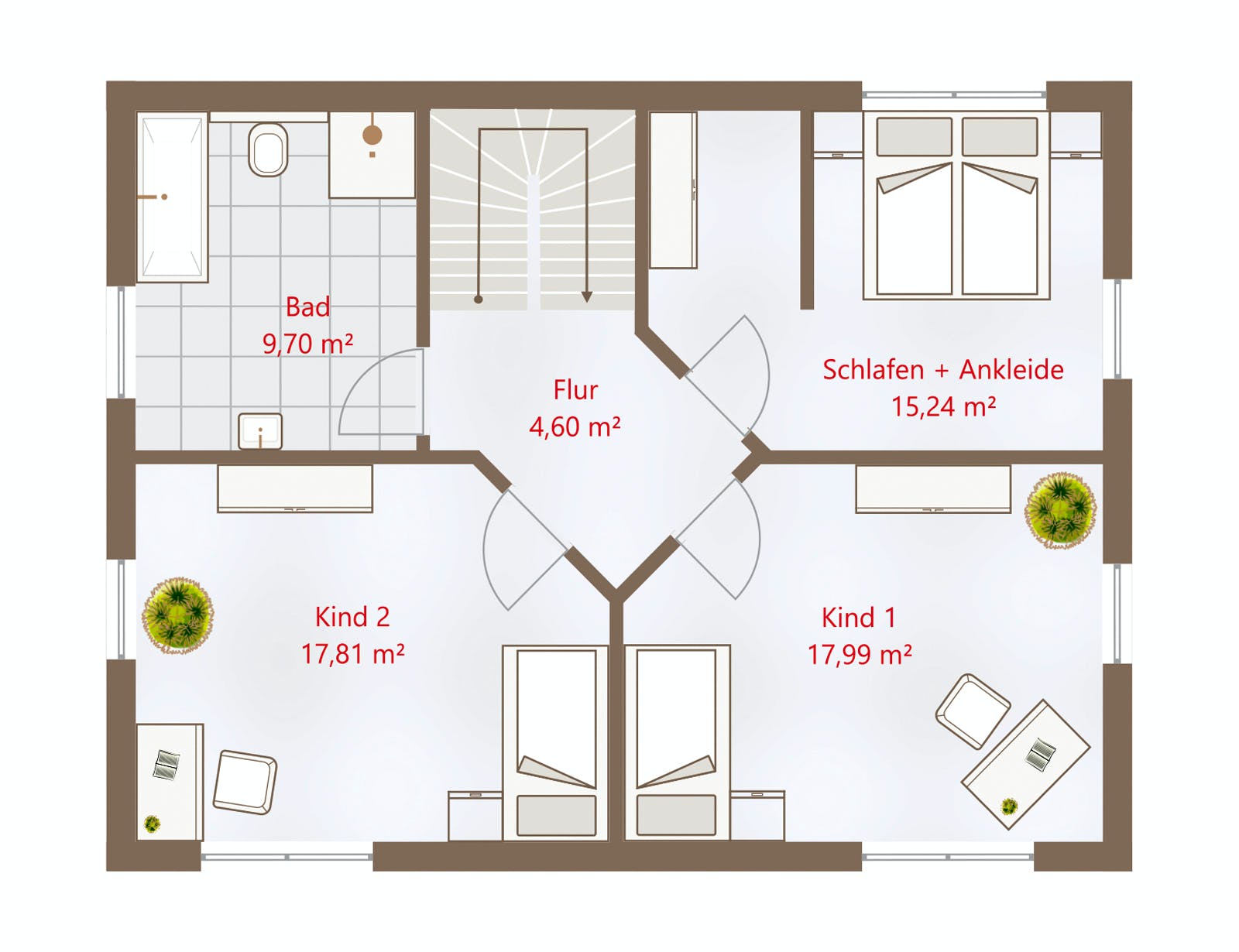 Fertighaus Hausidee 134 SD von DREVO HAUS Schlüsselfertig ab 263300€, Satteldach-Klassiker Grundriss 2