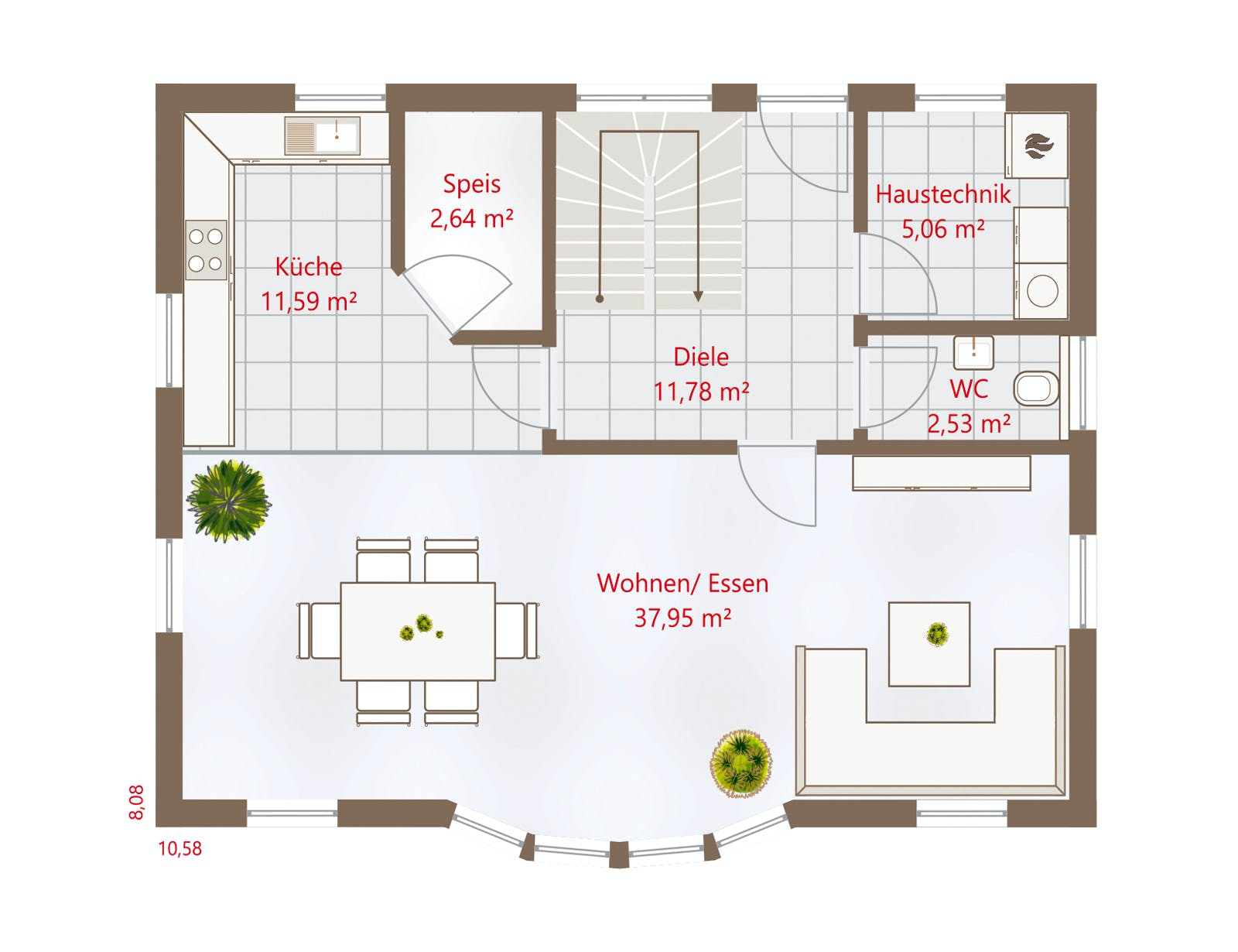 Fertighaus Hausidee 137 SD von DREVO HAUS Schlüsselfertig ab 277700€, Satteldach-Klassiker Grundriss 1