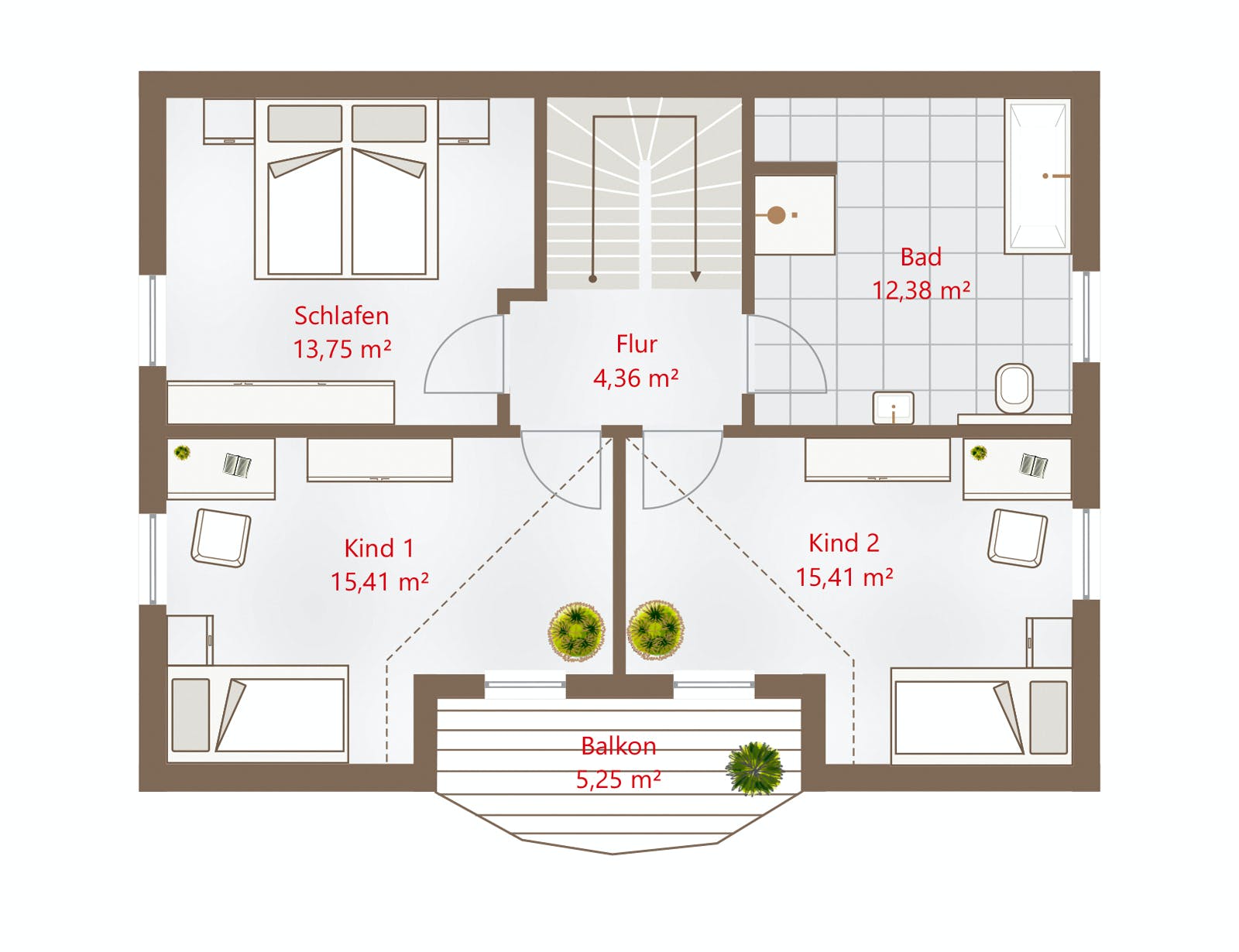 Fertighaus Hausidee 137 SD von DREVO HAUS Schlüsselfertig ab 277700€, Satteldach-Klassiker Grundriss 2