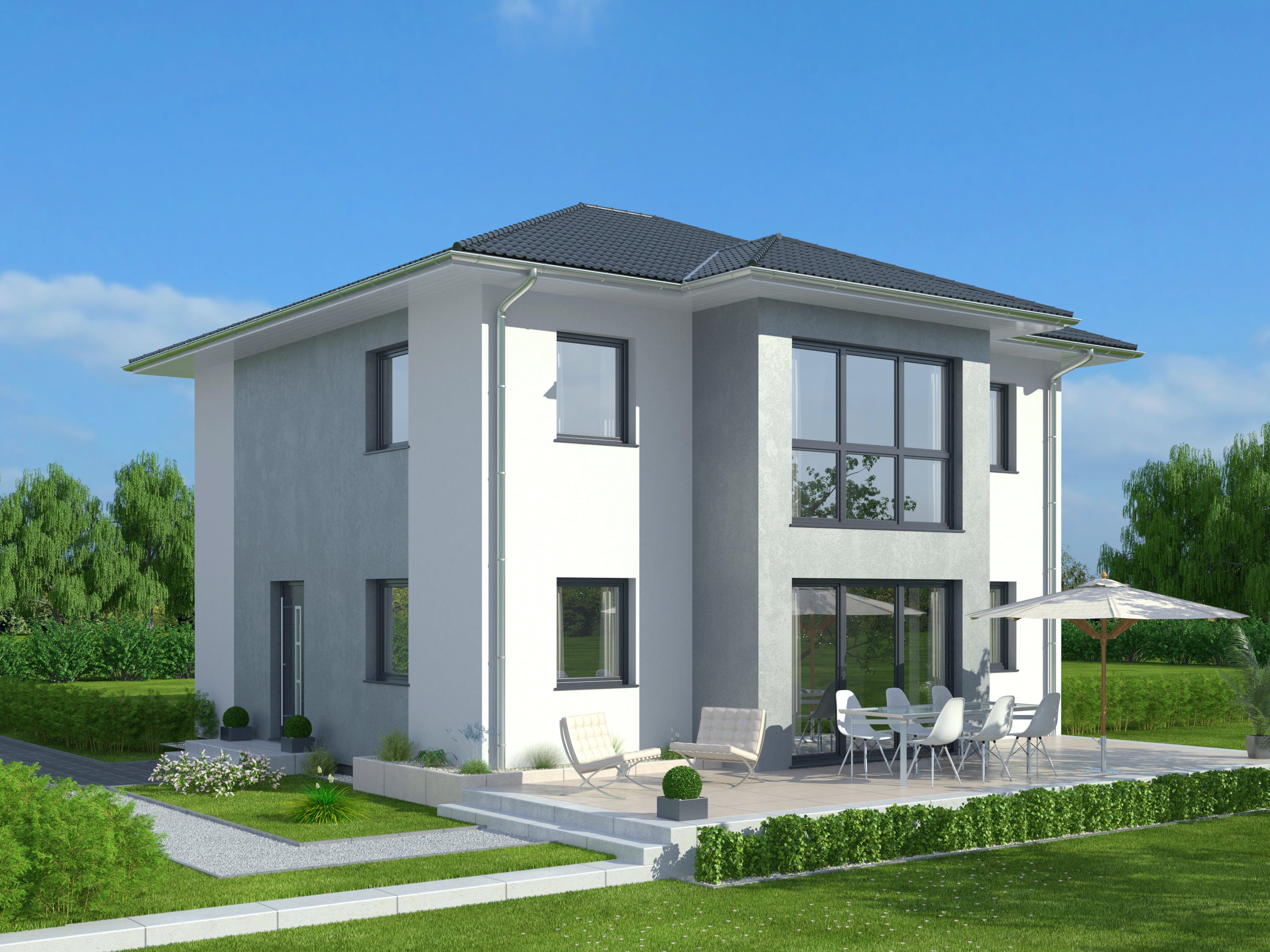 Fertighaus Hausidee 146 WD von DREVO HAUS Schlüsselfertig ab 318100€, Stadtvilla Außenansicht 1