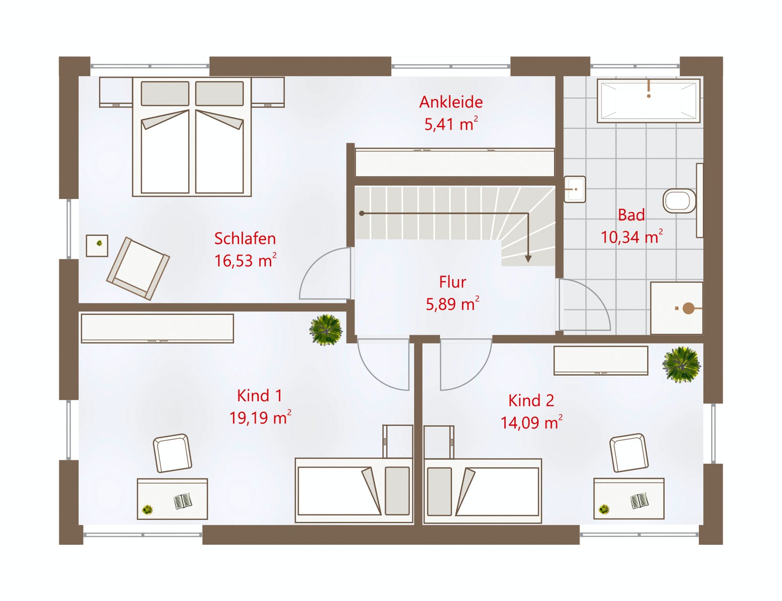 Fertighaus Hausidee 147 SD von DREVO HAUS Schlüsselfertig ab 297700€, Satteldach-Klassiker Grundriss 2