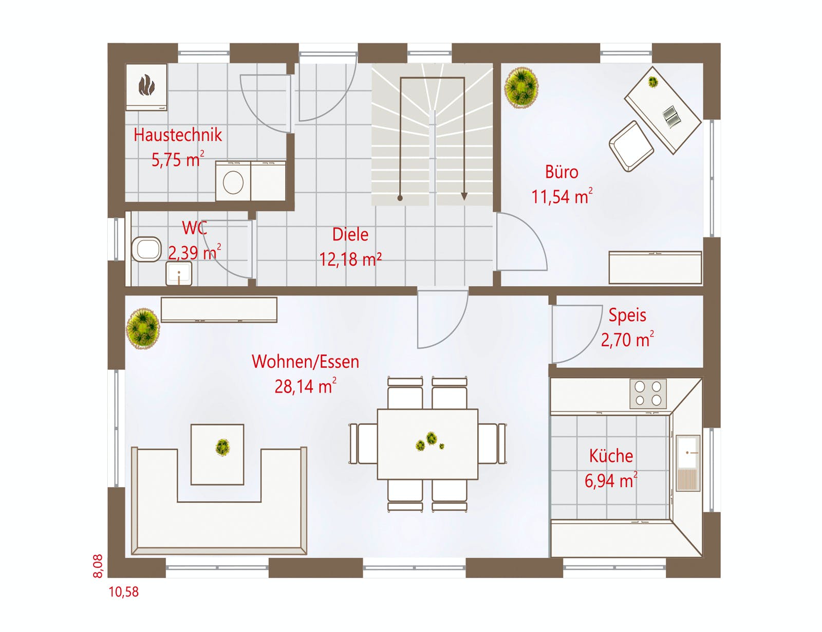 Fertighaus Hausidee 148 SD von DREVO HAUS Schlüsselfertig ab 297200€, Satteldach-Klassiker Grundriss 1