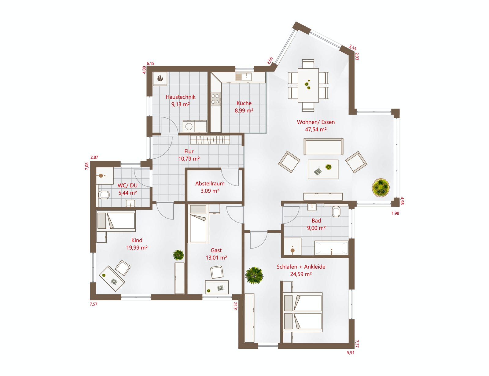 Fertighaus Bungalow 152 WD von DREVO HAUS Schlüsselfertig ab 335700€, Bungalow Grundriss 1