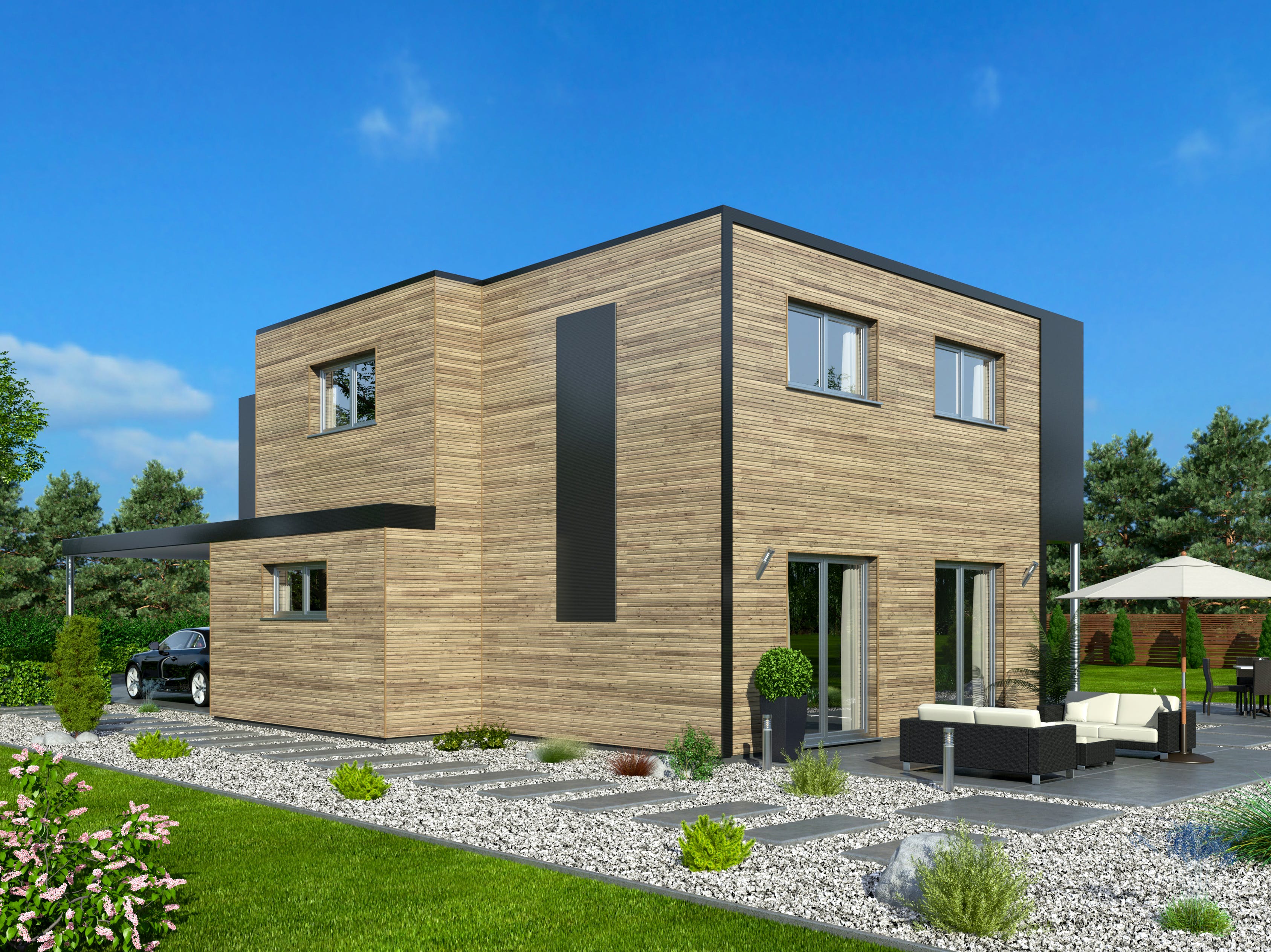 Fertighaus Hausidee 160 FD von DREVO HAUS Schlüsselfertig ab 330800€, Cubushaus Außenansicht 1