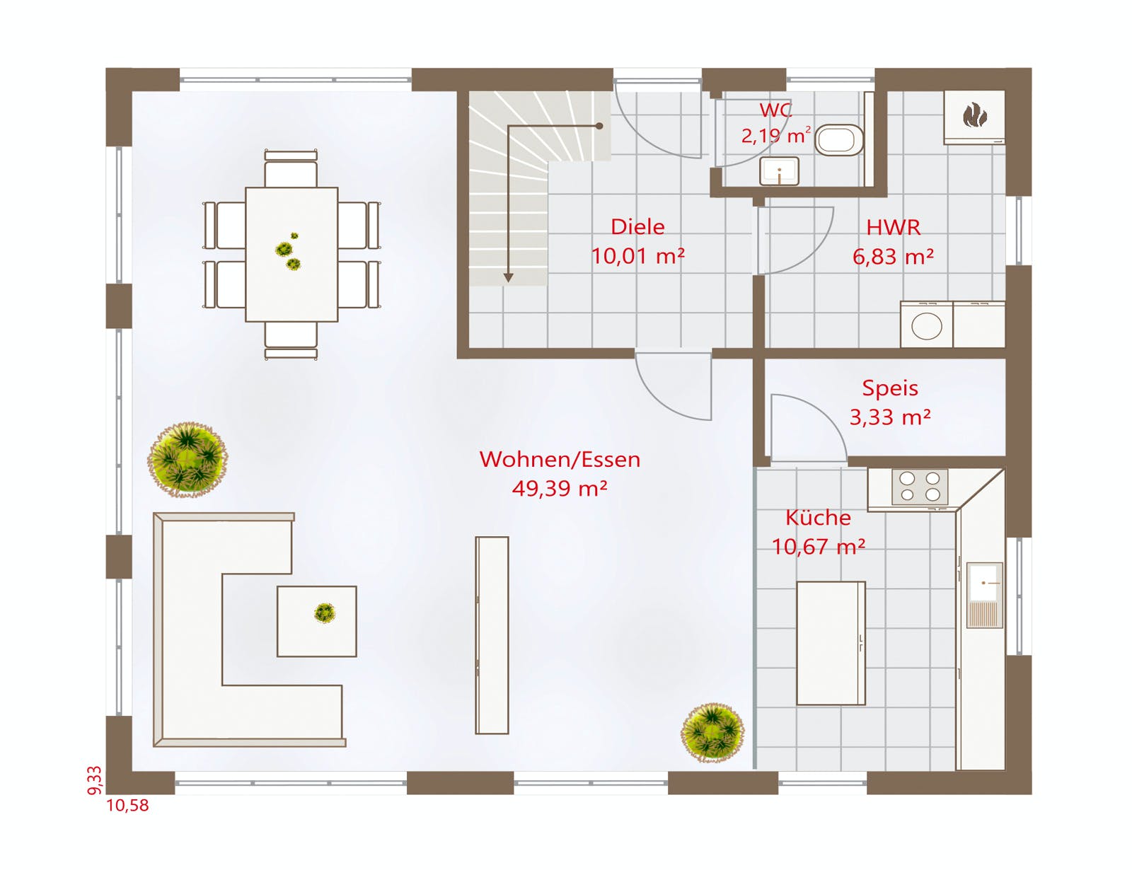 Fertighaus Hausidee 169 SD von DREVO HAUS Schlüsselfertig ab 291200€, Satteldach-Klassiker Grundriss 1