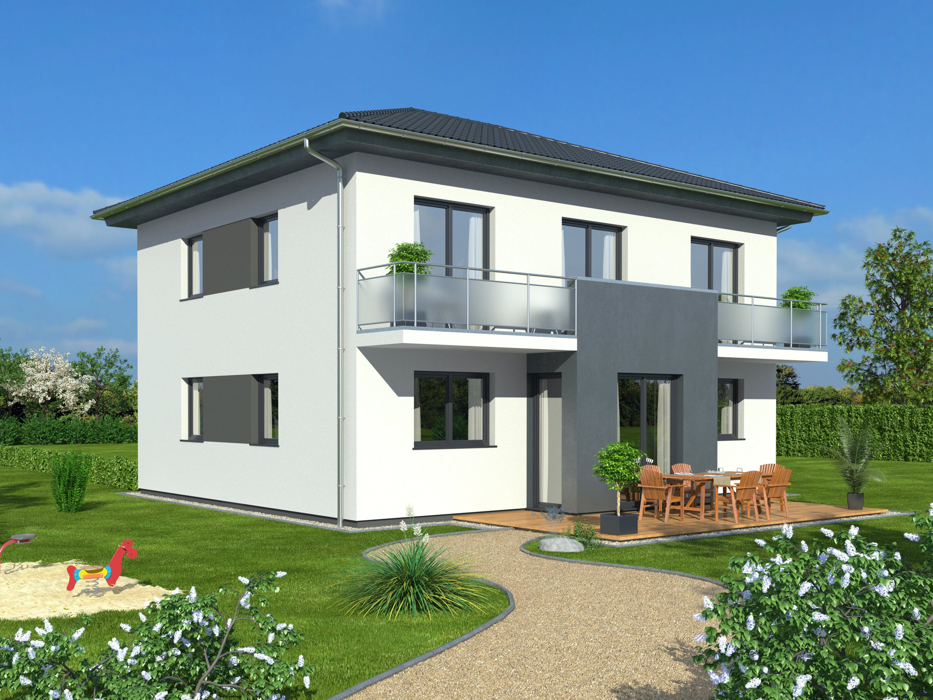 Fertighaus Hausidee 175 WD von DREVO HAUS Schlüsselfertig ab 320300€, Stadtvilla Außenansicht 1