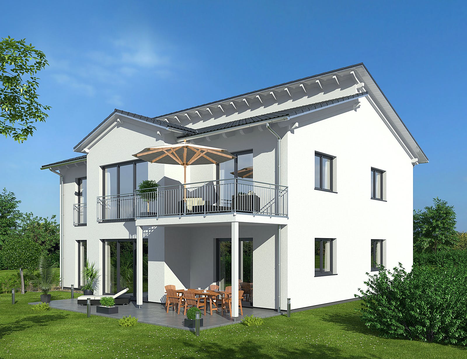 Fertighaus Hausidee 238 VPD von DREVO HAUS Schlüsselfertig ab 444600€, Pultdachhaus Außenansicht 1