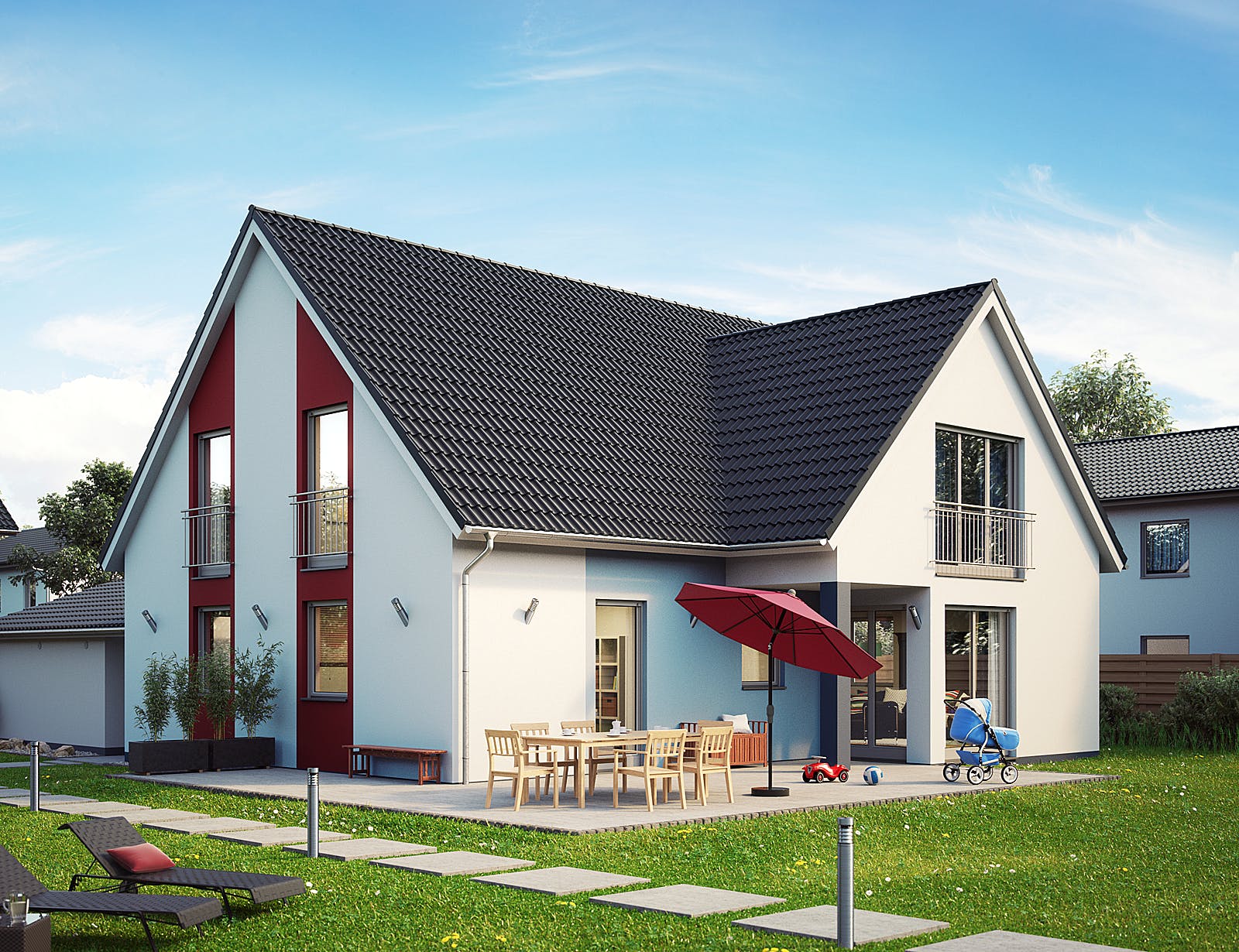 Massivhaus Oslo von Dürr Massivhaus Schlüsselfertig ab 386500€, Satteldach-Klassiker Außenansicht 1