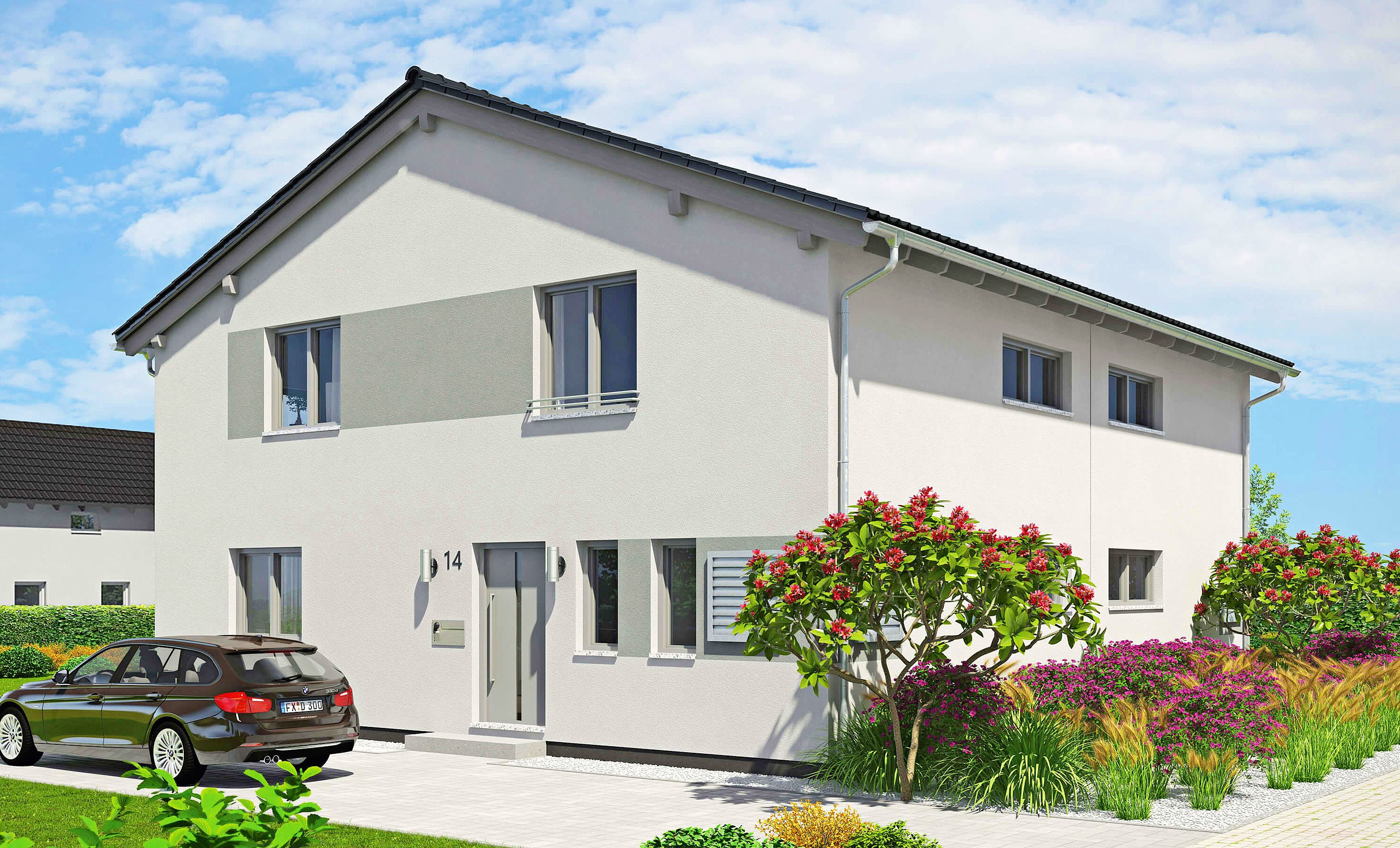 Fertighaus Duett 114 von FINGERHUT-HAUS Schlüsselfertig ab 370058€, Satteldach-Klassiker Außenansicht 1