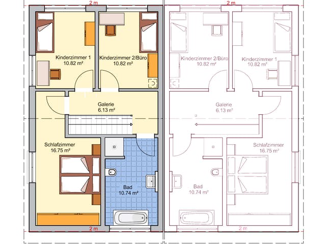 Fertighaus Doppelhaus Duett 114 von FINGERHUT-HAUS Zwei- & Mehrfamilienhäuser Schlüsselfertig ab 370058€, Grundriss 2