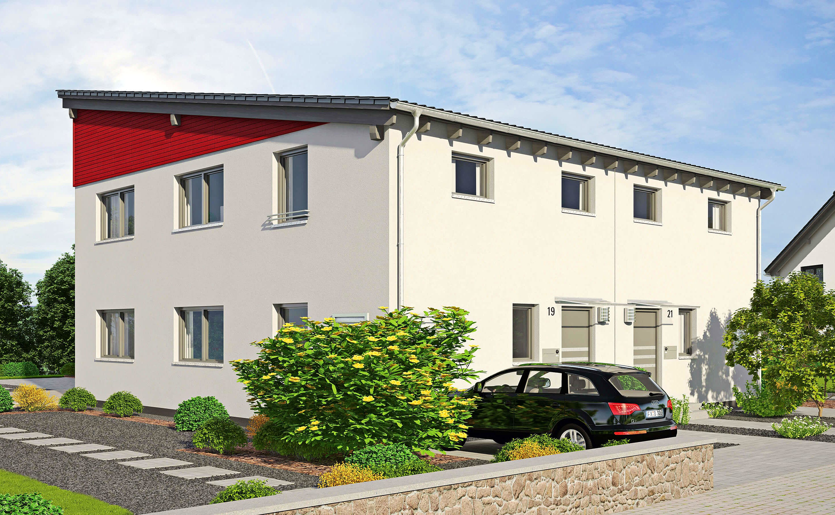 Fertighaus Duett 125 von FINGERHUT-HAUS Schlüsselfertig ab 395584€, Pultdachhaus Außenansicht 2