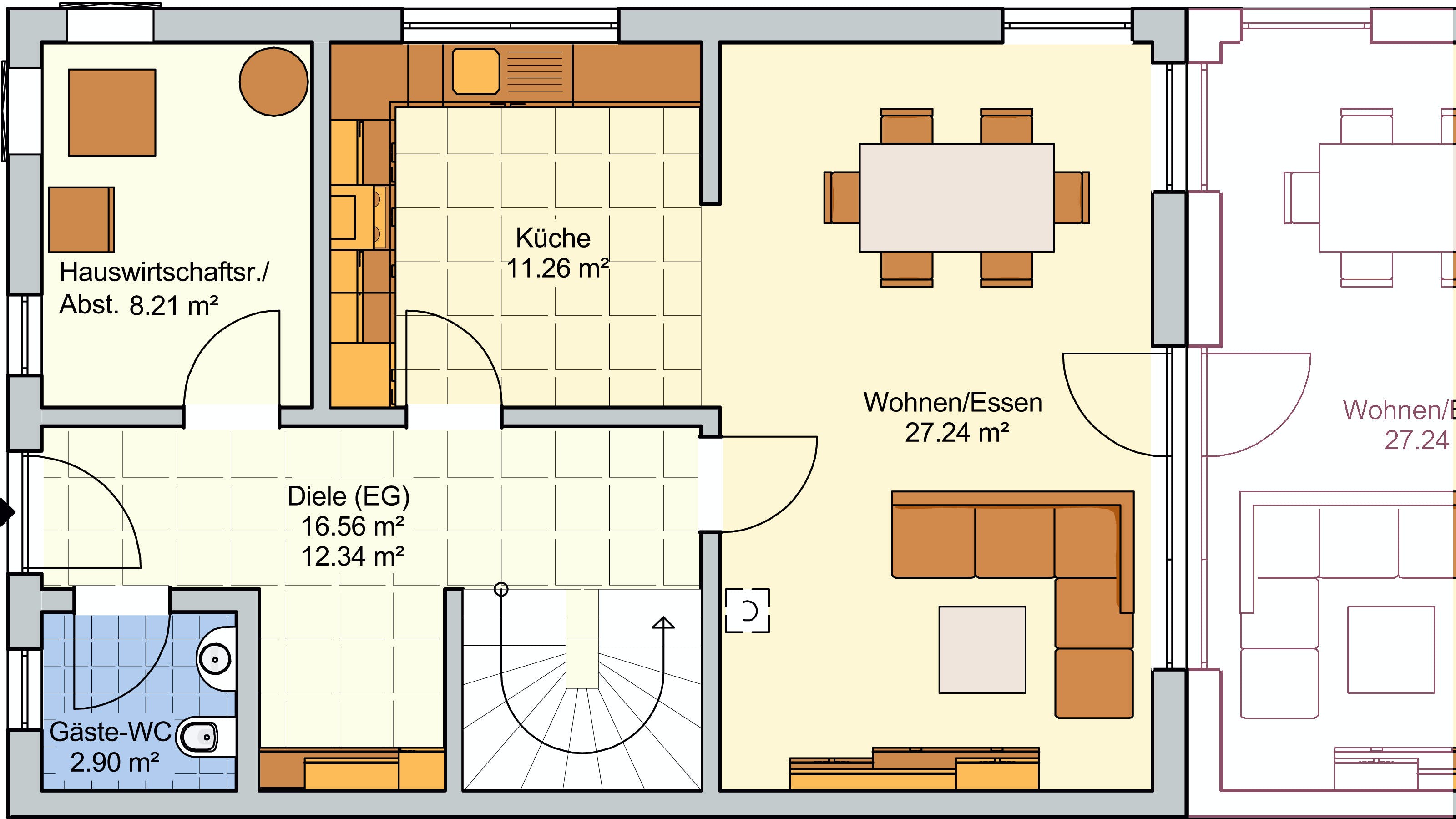 Fertighaus Duett 128 von FINGERHUT-HAUS Schlüsselfertig ab 385236€, Satteldach-Klassiker Grundriss 1