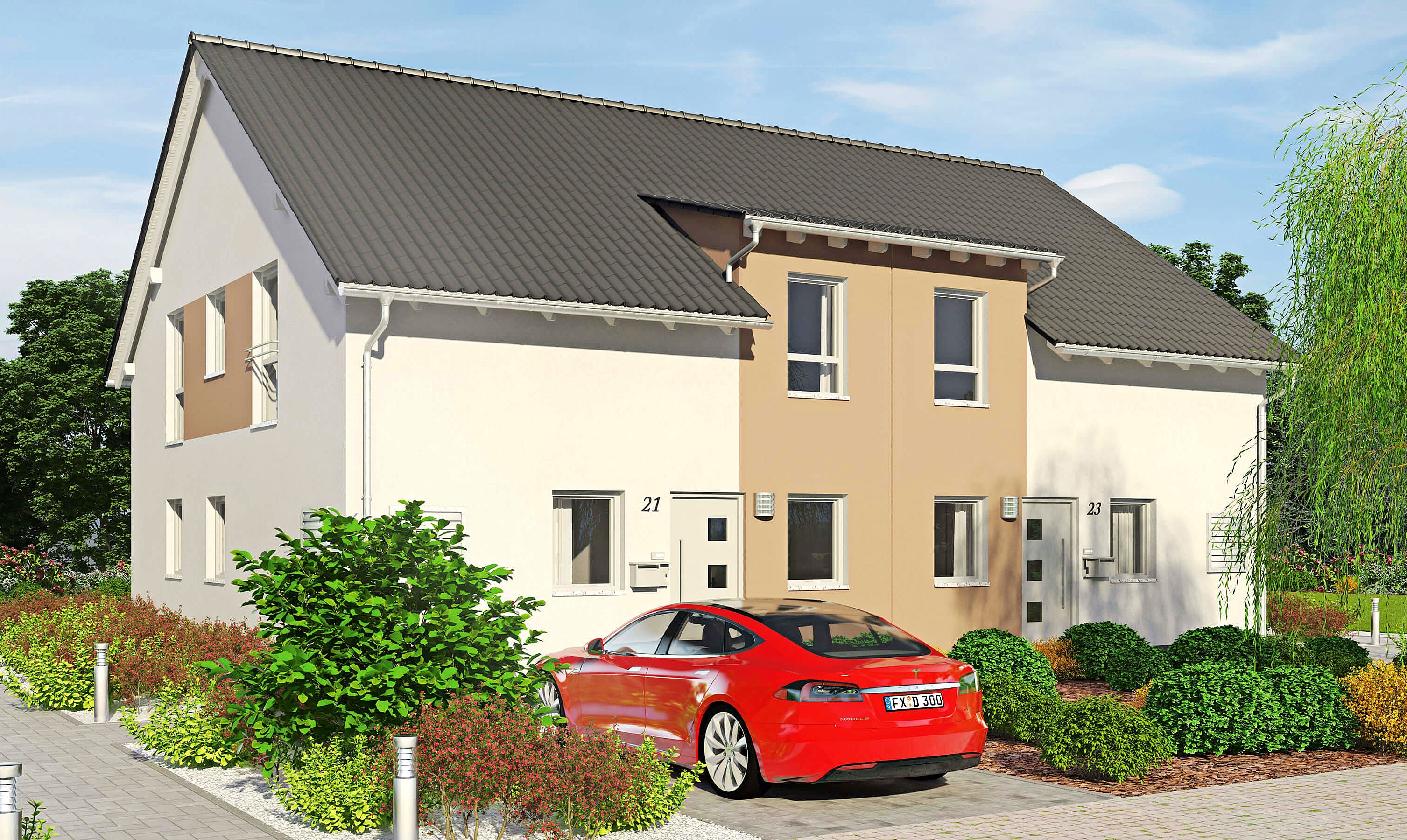 Fertighaus Duett 134 von FINGERHUT-HAUS Schlüsselfertig ab 408071€, Satteldach-Klassiker Außenansicht 1