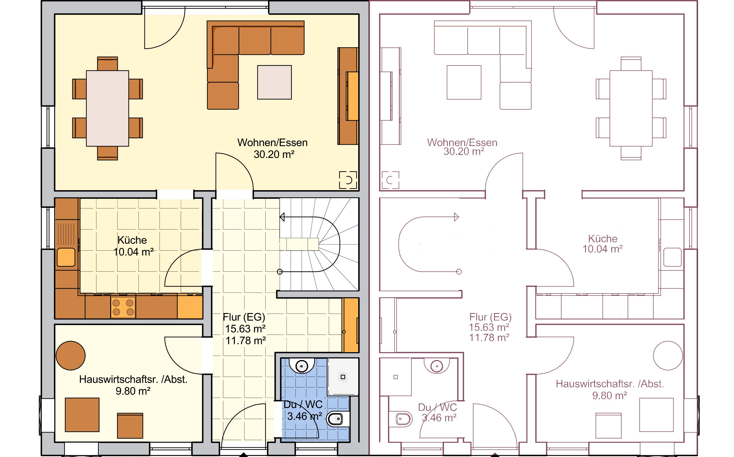 Fertighaus Duett 134 von FINGERHUT-HAUS Schlüsselfertig ab 408071€, Satteldach-Klassiker Grundriss 1