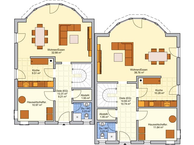 Fertighaus Doppelhaus Duett 157 von FINGERHUT-HAUS Zwei- & Mehrfamilienhäuser Schlüsselfertig ab 417857€, Grundriss 1