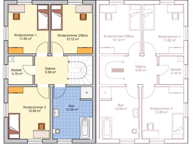 Fertighaus Doppelhaus Duett 175 von FINGERHUT-HAUS Zwei- & Mehrfamilienhäuser Schlüsselfertig ab 490857€, Grundriss 1