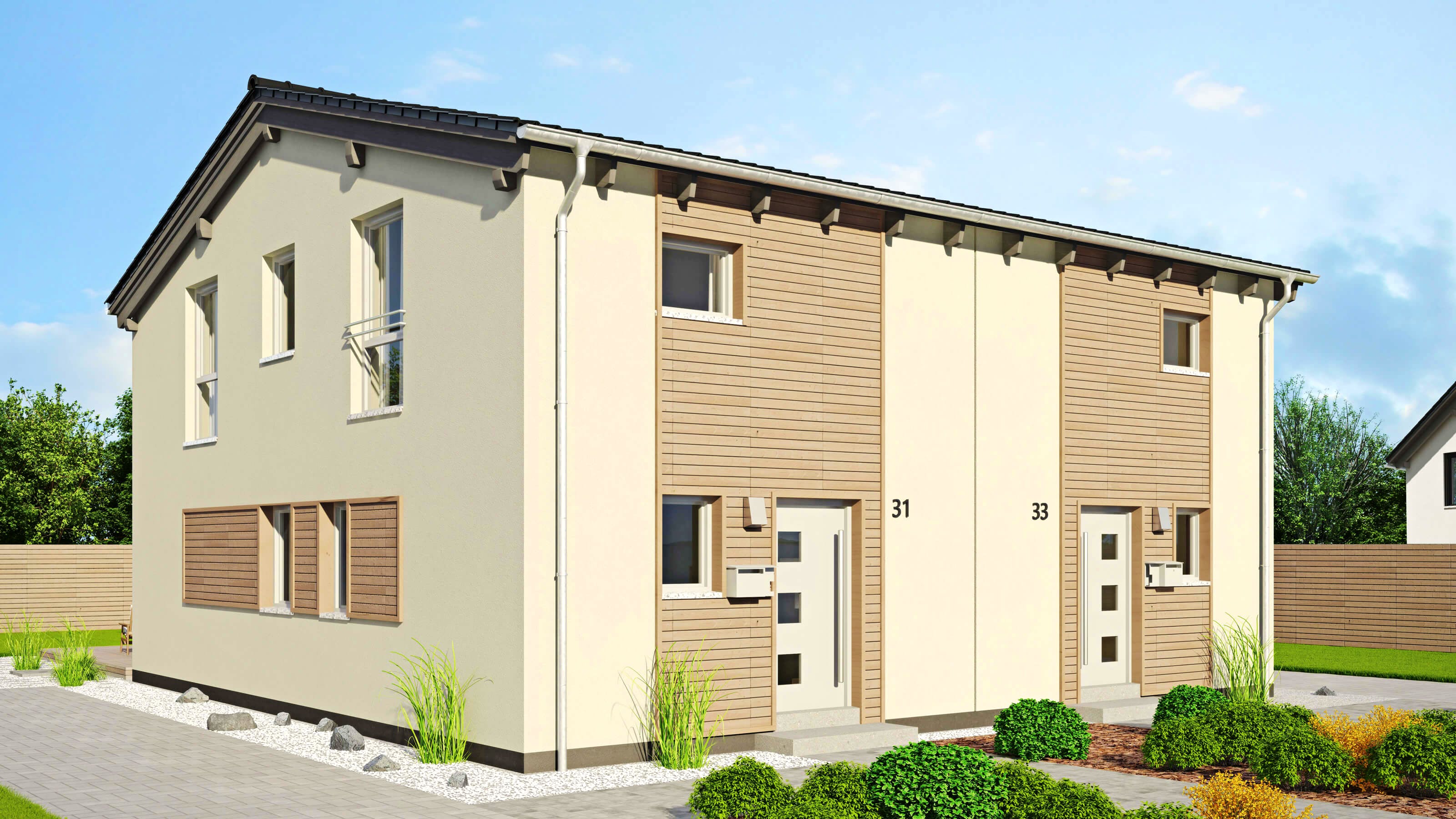 Fertighaus Duett 96 von FINGERHUT-HAUS Schlüsselfertig ab 332896€, Satteldach-Klassiker Außenansicht 2