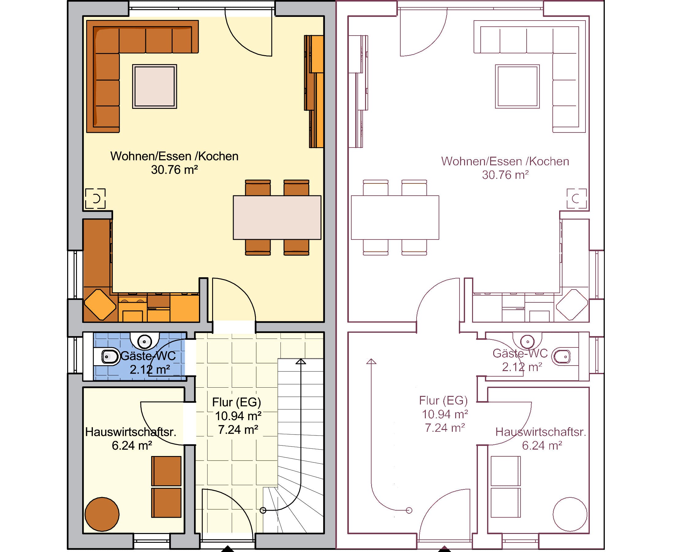 Fertighaus Duett 96 von FINGERHUT-HAUS Schlüsselfertig ab 332896€, Satteldach-Klassiker Grundriss 1