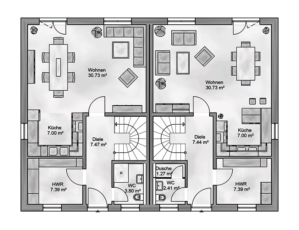 Massivhaus Duplex von AUREA Massivhaus, Stadtvilla Grundriss 1