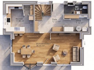 Massivhaus Pult 142 von AMR-Wohnbau Schlüsselfertig ab 332000€, Pultdachhaus Grundriss 1