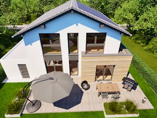Massivhaus Entwurf SL157 von FAVORIT Massivhaus, Satteldach-Klassiker Außenansicht 3