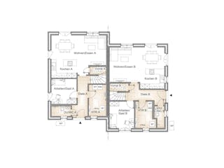 Massivhaus DOPPELHAUS 125 von Kähler Massivhaus Schlüsselfertig ab 327495€, Stadtvilla Grundriss 1