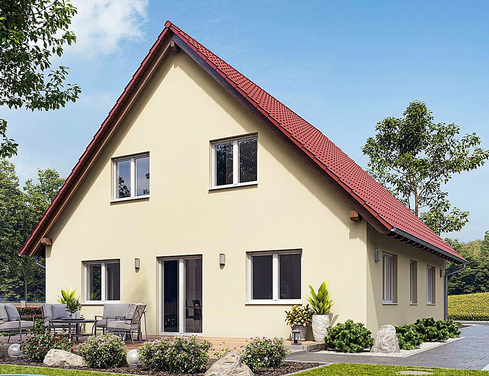 Fertighaus HAUS A100-100 von EBH Haus Schlüsselfertig ab 279300€, Satteldach-Klassiker Außenansicht 2