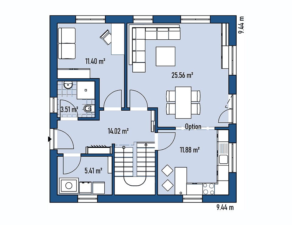 Fertighaus HAUS A94-94 von EBH Haus Schlüsselfertig ab 252300€, Satteldach-Klassiker Grundriss 1