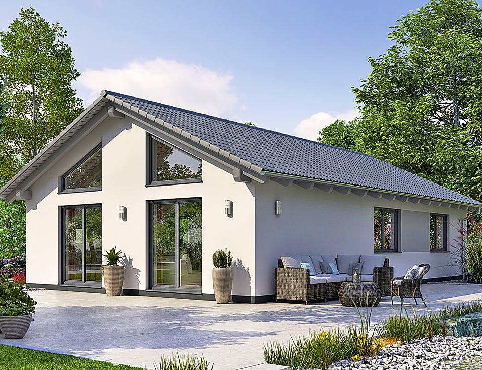 Fertighaus BUNGALOW B82-130 von EBH Haus Schlüsselfertig ab 201800€, Satteldach-Klassiker Außenansicht 1
