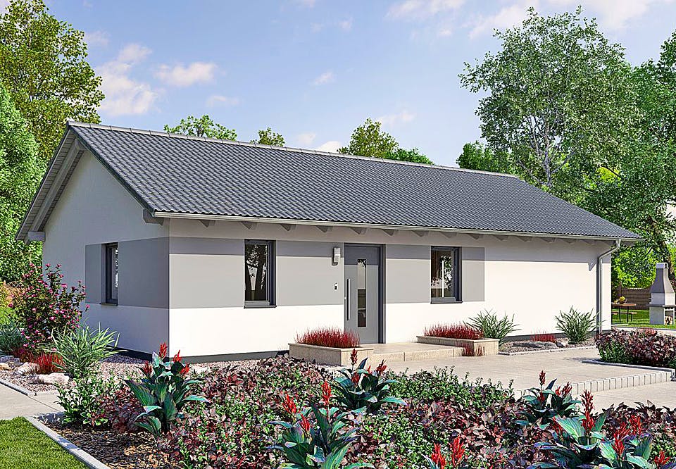 Fertighaus BUNGALOW B82-130 von EBH Haus Schlüsselfertig ab 201800€, Satteldach-Klassiker Außenansicht 2