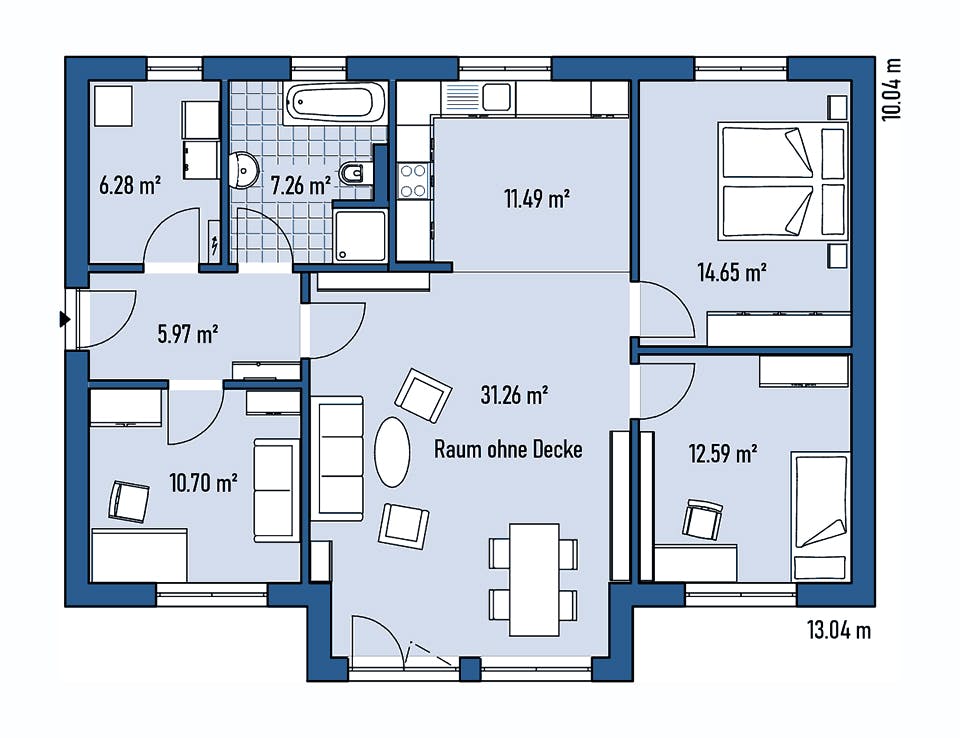 Fertighaus BUNGALOW B88-130-G von EBH Haus Schlüsselfertig ab 231300€, Bungalow Grundriss 1