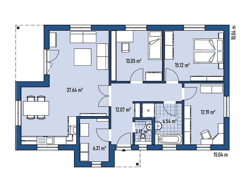 Fertighaus BUNGALOW B88-150-TE von EBH Haus Schlüsselfertig ab 249800€, Bungalow Grundriss 1