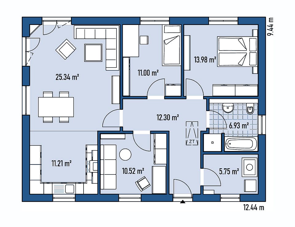 Fertighaus BUNGALOW B94-124 von EBH Haus Schlüsselfertig ab 220600€, Bungalow Grundriss 1