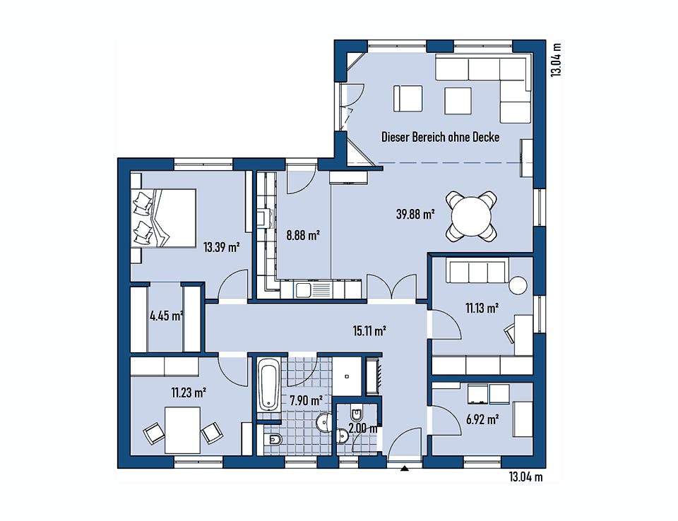 Fertighaus BUNGALOW B94-130-G von EBH Haus Schlüsselfertig ab 266300€, Bungalow Grundriss 1