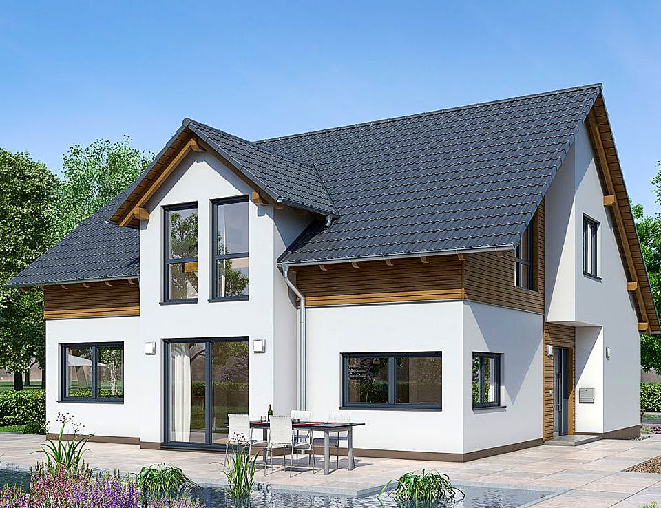 Fertighaus HAUS GROSSBEEREN von EBH Haus Schlüsselfertig ab 346500€, Satteldach-Klassiker Außenansicht 1
