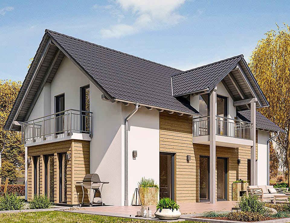Fertighaus HAUS H82-106 von EBH Haus Schlüsselfertig ab 289000€, Satteldach-Klassiker Außenansicht 1