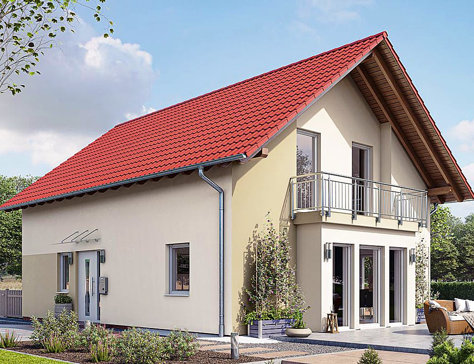 Fertighaus HAUS H82-112 von EBH Haus Schlüsselfertig ab 304300€, Satteldach-Klassiker Außenansicht 1