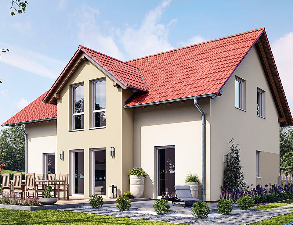 Fertighaus HAUS H82-112 von EBH Haus Schlüsselfertig ab 304300€, Satteldach-Klassiker Außenansicht 2