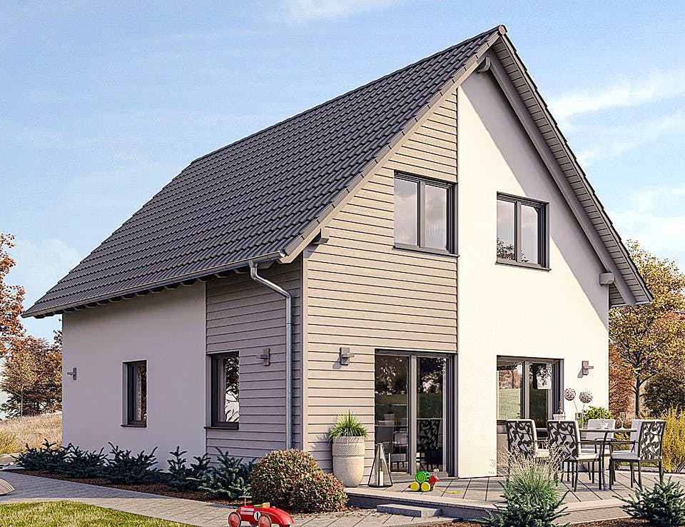 Fertighaus HAUS M71-100 von EBH Haus Schlüsselfertig ab 225900€, Satteldach-Klassiker Außenansicht 1
